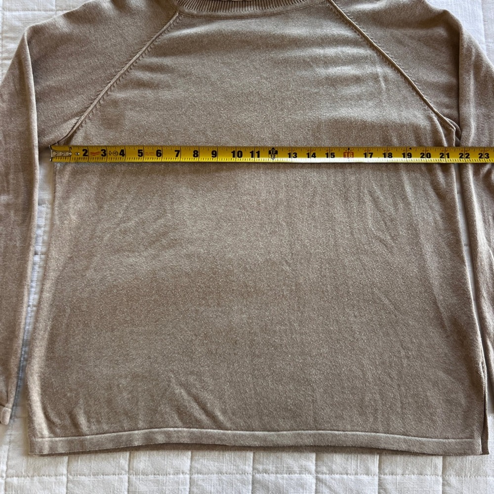 Jeanne Pierre Tan Beige 100% Cotton Turtleneck Raglan Sweater Large - Picture 3 of 6